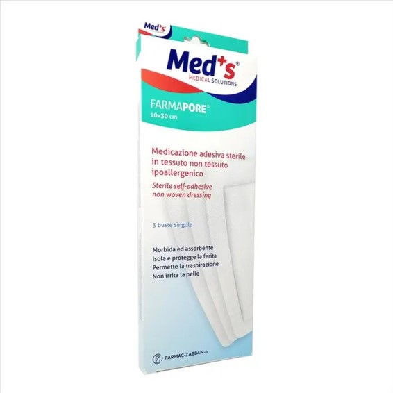 Med's - Medicazione Adesiva Sterile - Tessuto Non Tessuto - 10x30 cm - 3 pezzi
